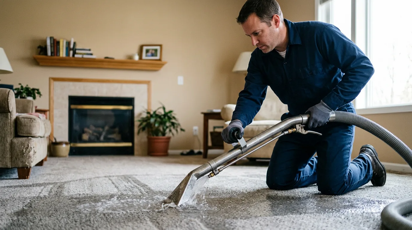 Water damage restoration technician working near Dresden, NY